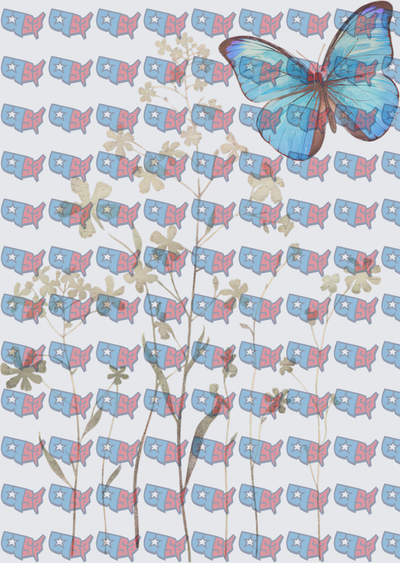 Blue Morpho Butterfly With Delicate Wildflower Stems (DTF)