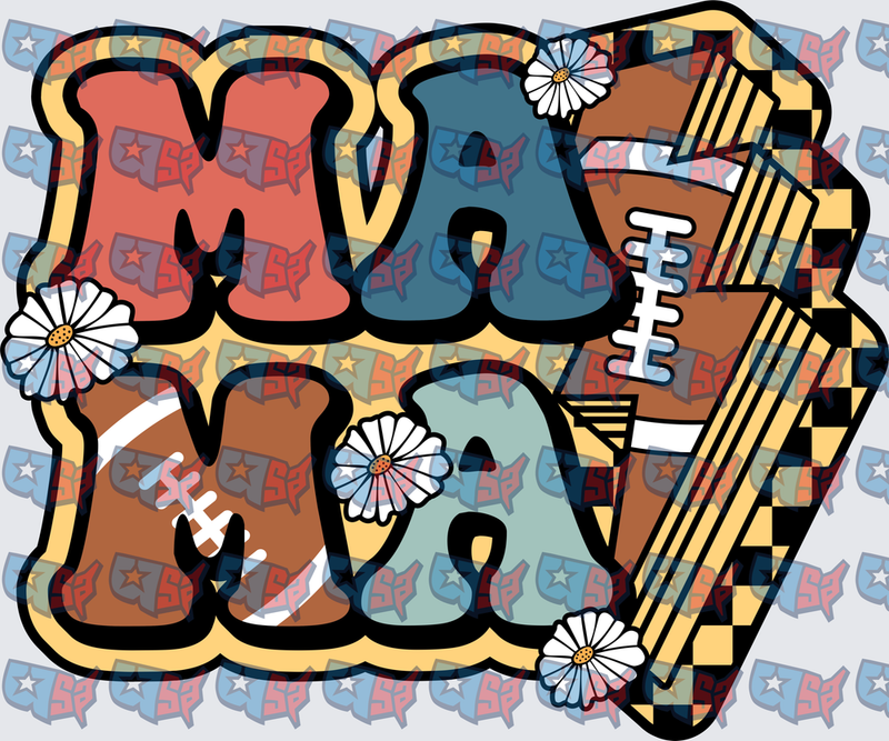 Mama Football Daisy Floral Retro Checkered Letters (DTF)
