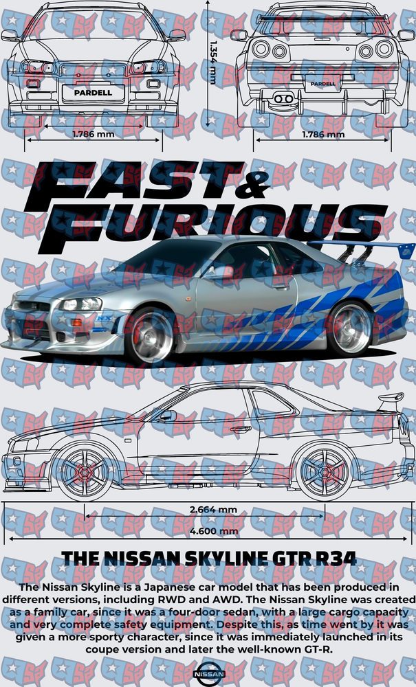 Fast & Furious Nissan Skyline GTR R34 Blueprint (DTF)