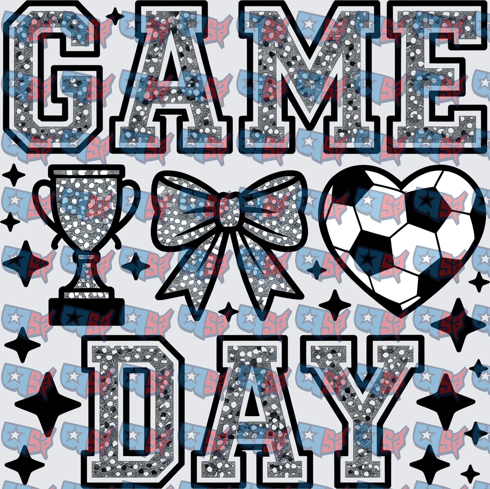 Game Day Soccer Glitter Varsity Letters Bow Trophy (DTF)