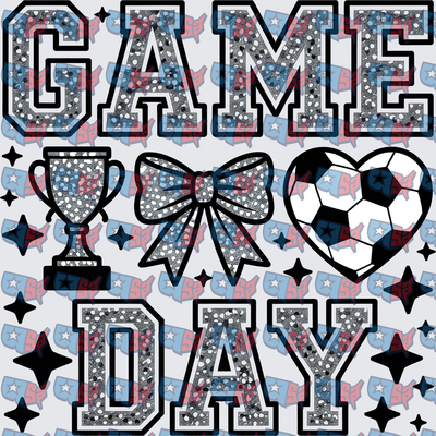 Game Day Soccer Glitter Varsity Letters Bow Trophy (DTF)