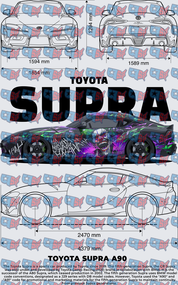 Toyota Supra A90 Joker Wrap Blueprint Design (DTF)