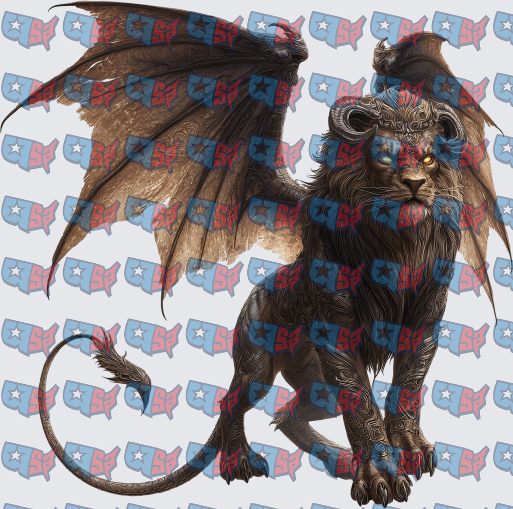 Armored Winged Lion With Glowing Eyes (DTF)