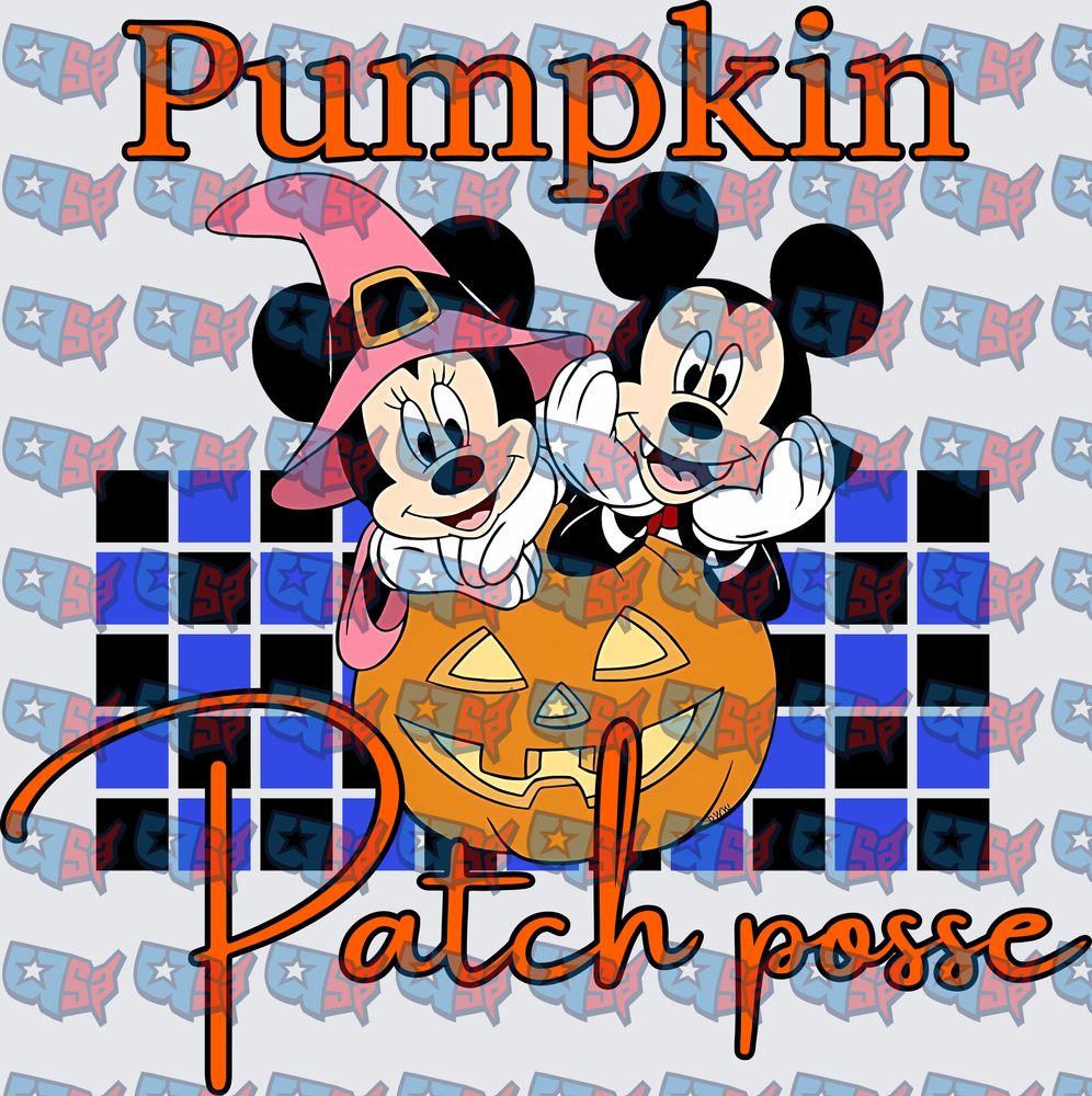 Pumpkin Patch Posse Halloween Mouse Couple Plaid Design (DTF)