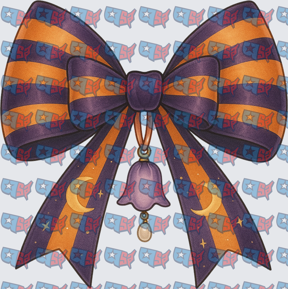 Halloween Striped Bow With Moon Charm Pendant (DTF)