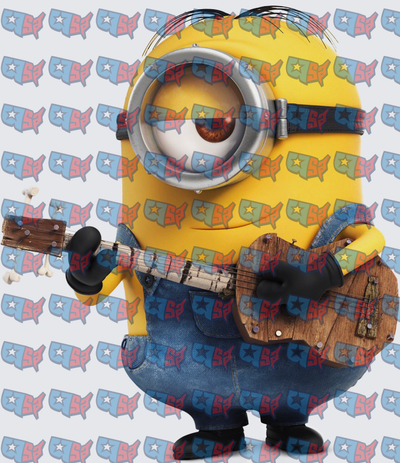 One-Eyed Yellow Minion Playing Wooden Guitar (DTF)