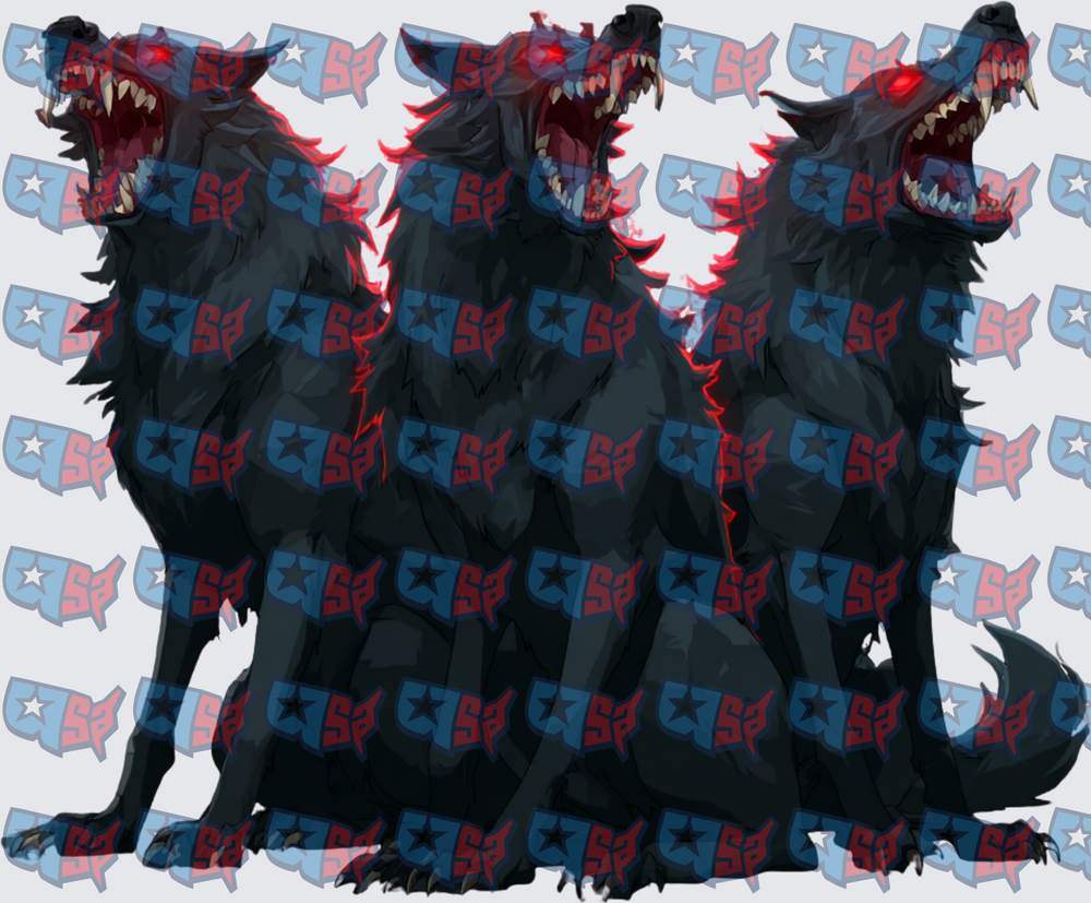 Three-Headed Dark Hellhound Glowing Red Eyes (DTF)