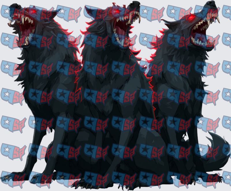 Three-Headed Dark Hellhound Glowing Red Eyes (DTF)