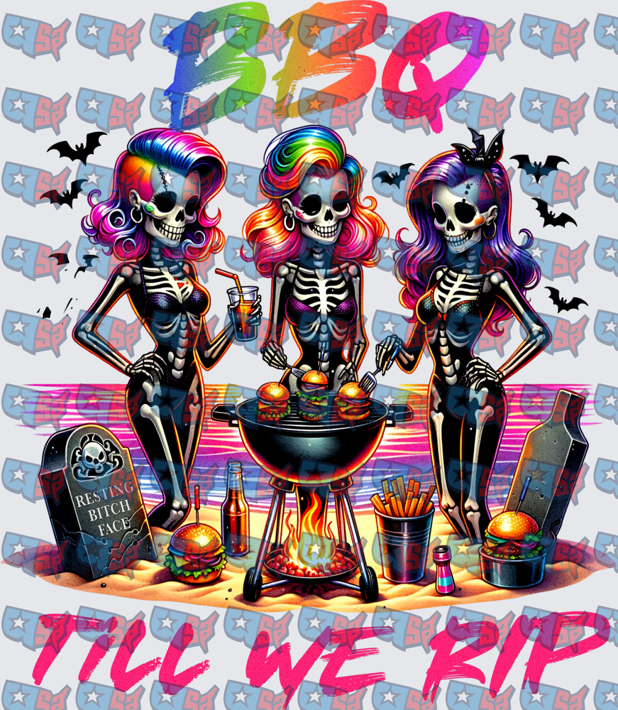 BBQ Till We Rip Skeleton Girls Grilling (DTF)