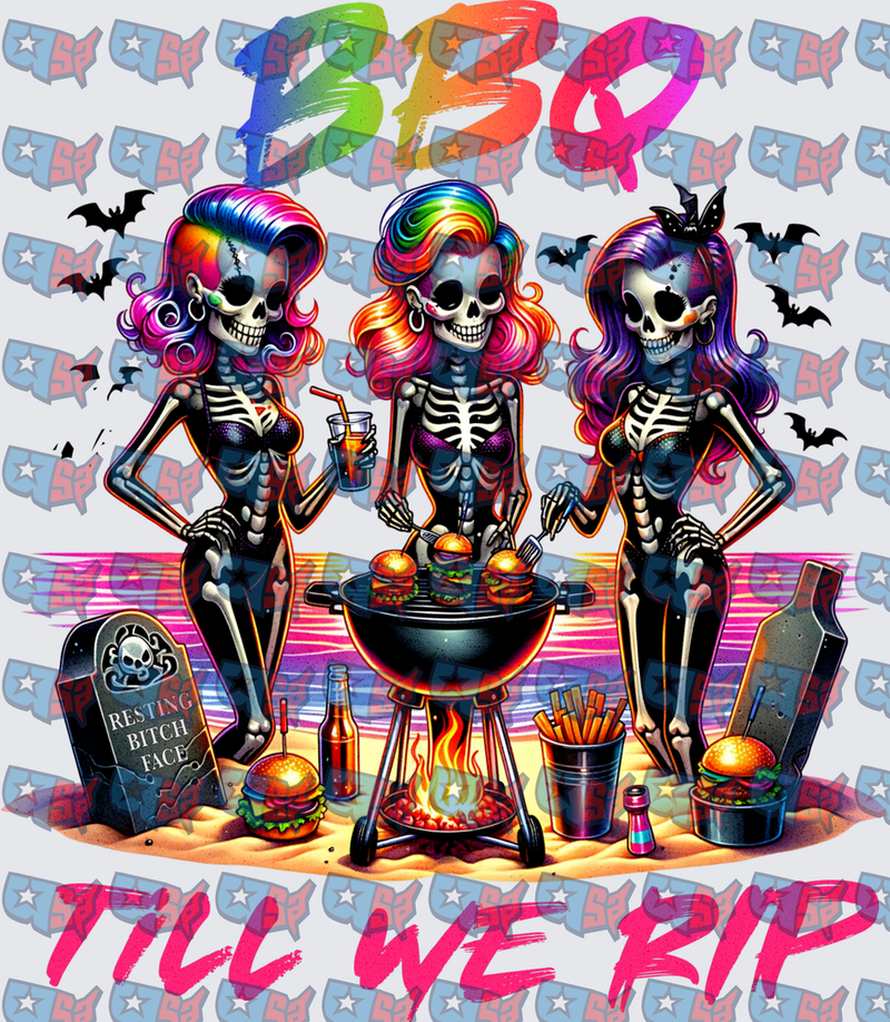 BBQ Till We Rip Skeleton Girls Grilling (DTF)