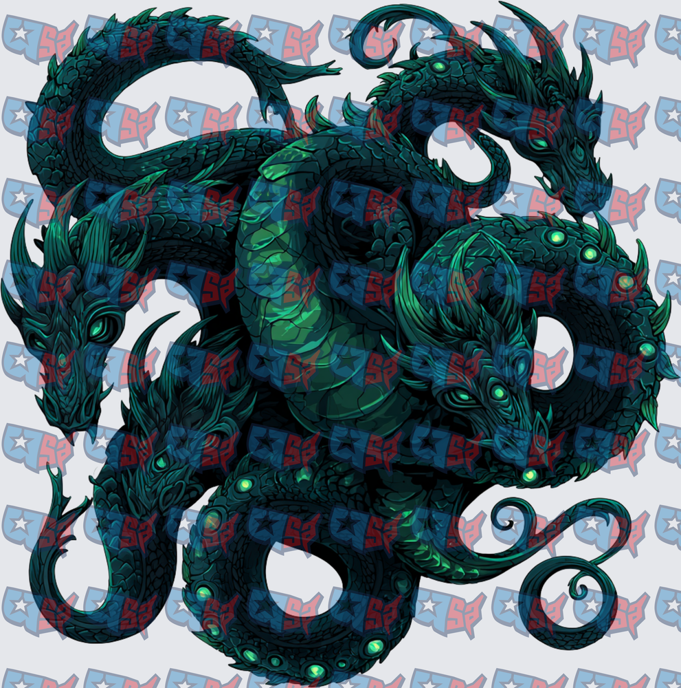Multi-Headed Serpent Hydra With Glowing Green Eyes (DTF)
