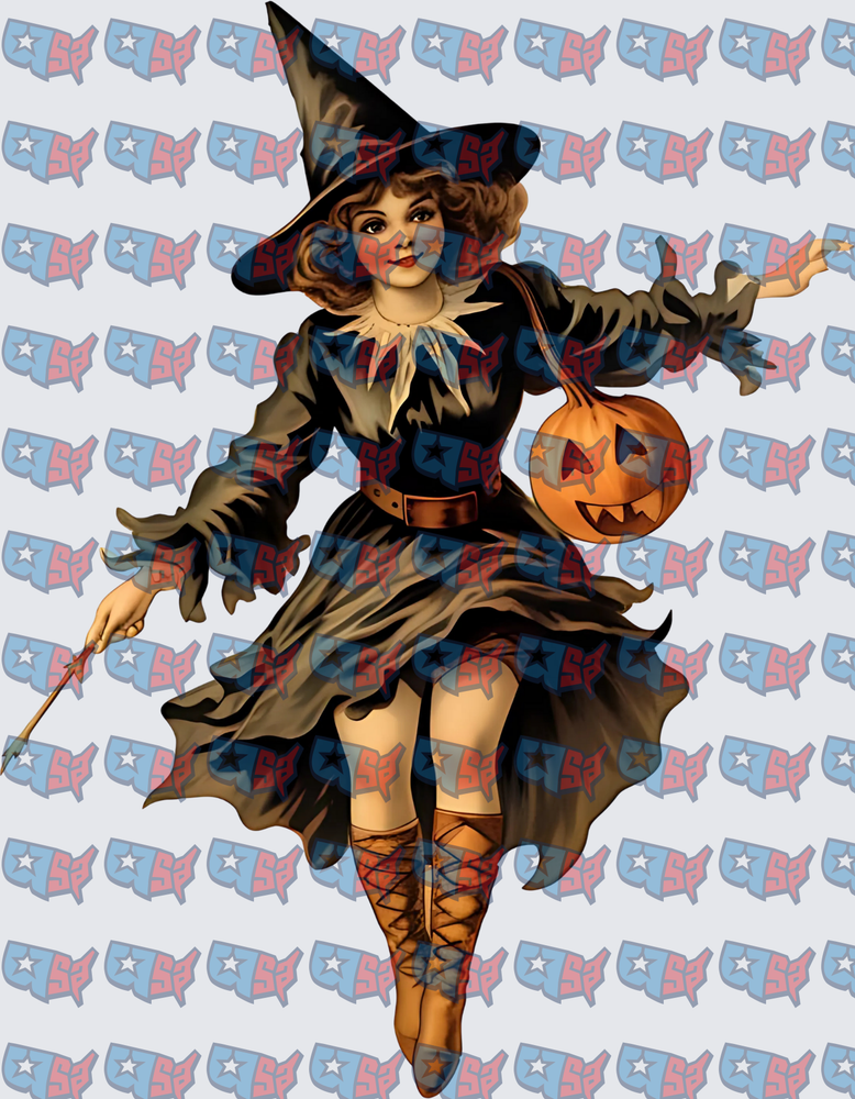 Vintage Halloween Witch With Jack-O-Lantern (DTF)