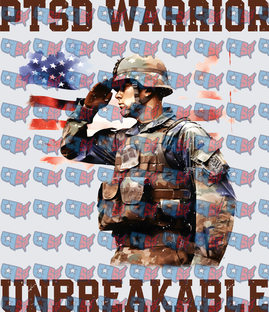 PTSD Warrior Unbreakable Saluting Soldier American Flag (DTF)