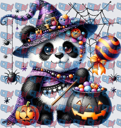 Halloween Witch Panda with Cauldron and Pumpkins (DTF)