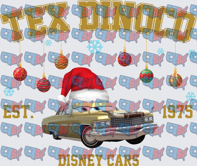 Tex Dinoco Disney Cars Christmas Santa Hat Ornaments Est 1975 (DTF)