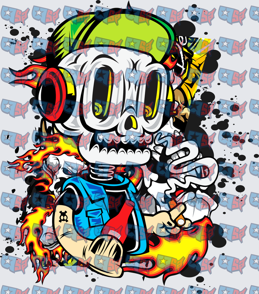 Graffiti Skull Smoking With Headphones And Flames (DTF)