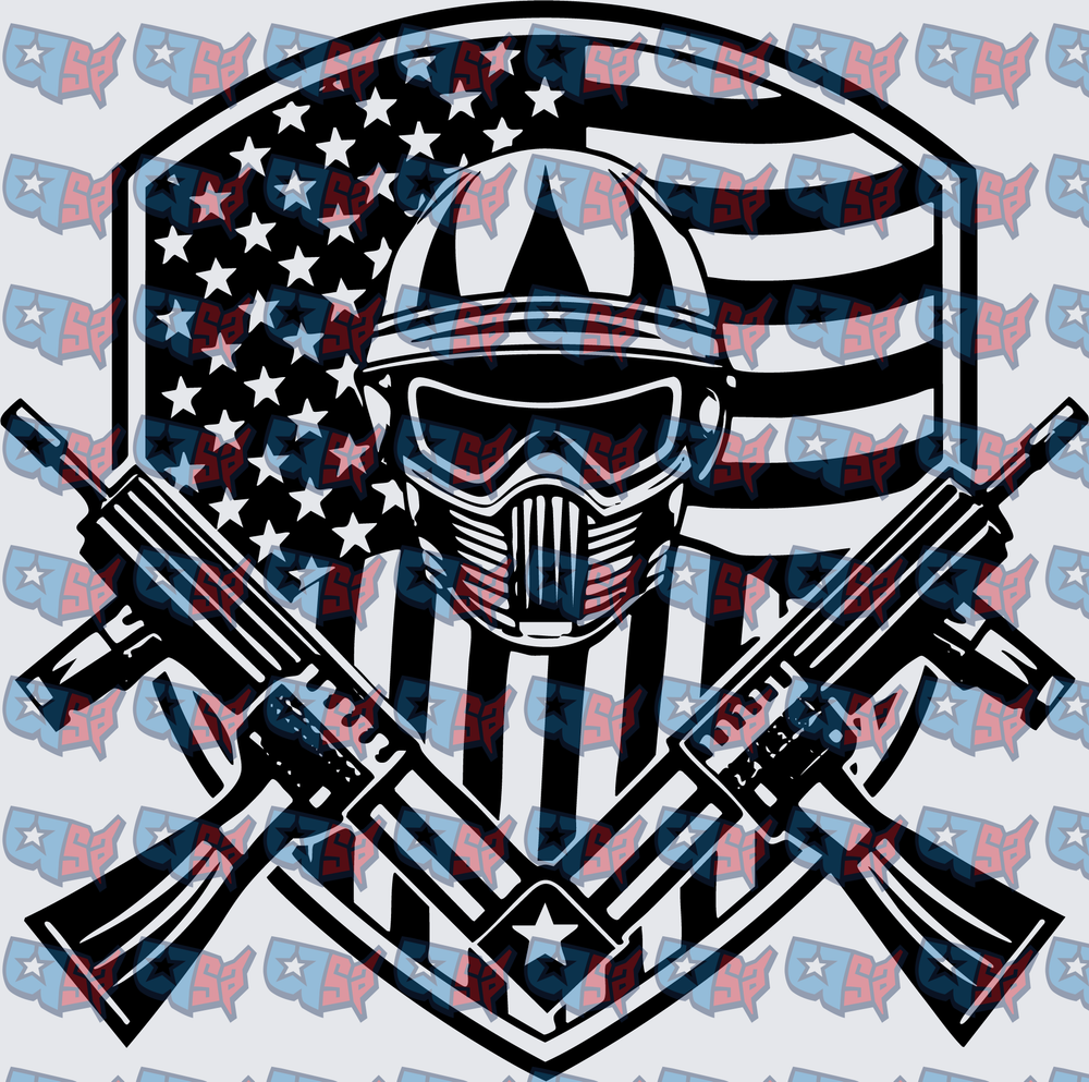 Tactical Soldier Mask Crossed Rifles American Flag Shield (DTF)