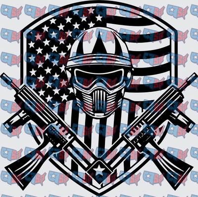 Tactical Soldier Mask Crossed Rifles American Flag Shield (DTF)
