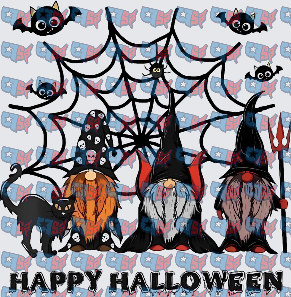 Happy Halloween Gnomes Spider Web Bats Black Cat (DTF)