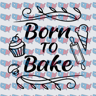 Born To Bake Cupcake Rolling Pin Design (DTF)