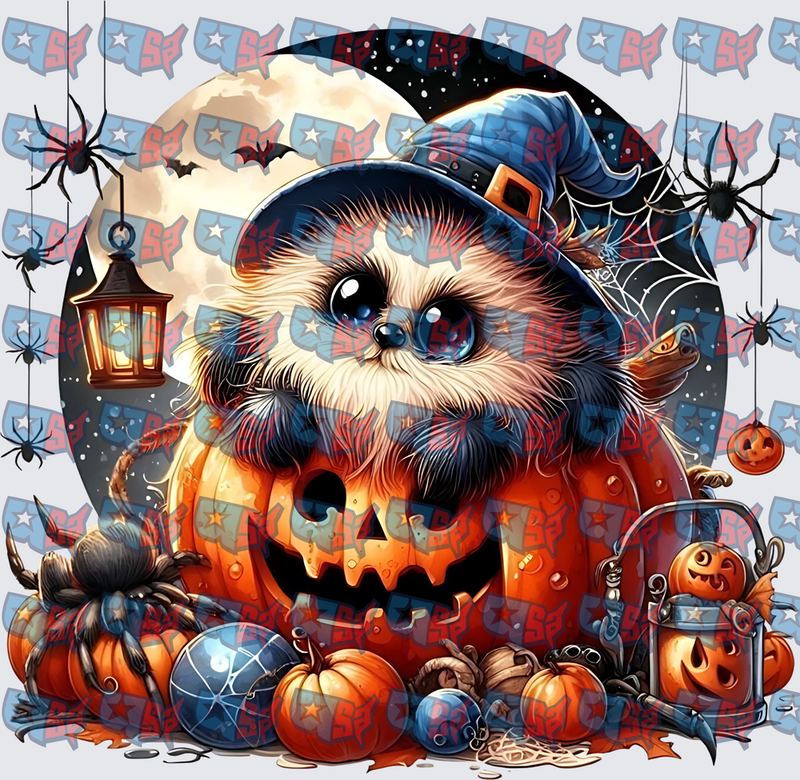 Cute Hedgehog Witch Halloween Pumpkin Full Moon (DTF)