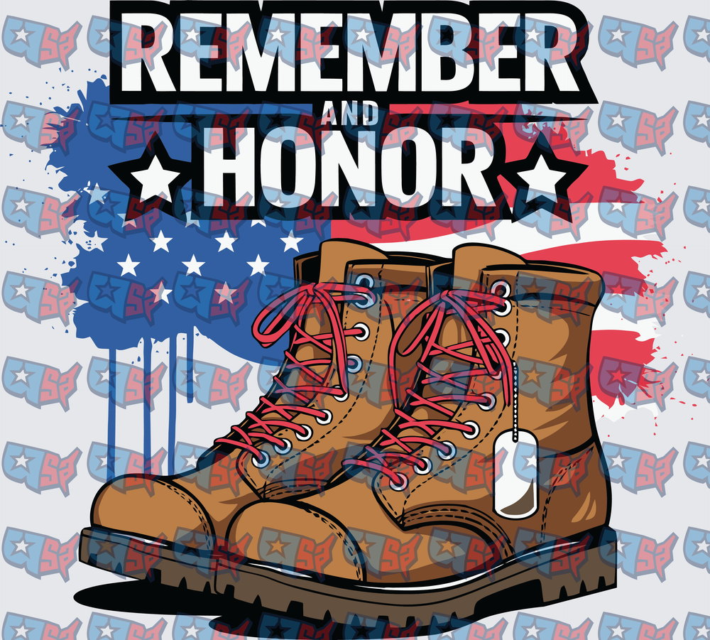 Remember and Honor Military Boots American Flag (DTF)