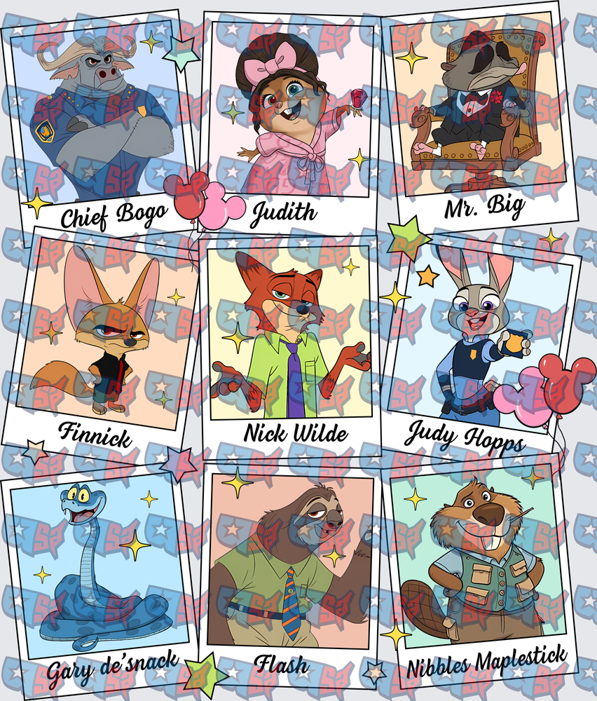 Zootopia Character Polaroid Photo Collage Grid (DTF)
