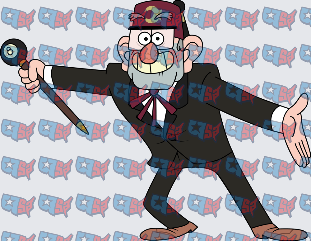 Old Man Fez Hat Cane Cartoon Character (DTF)