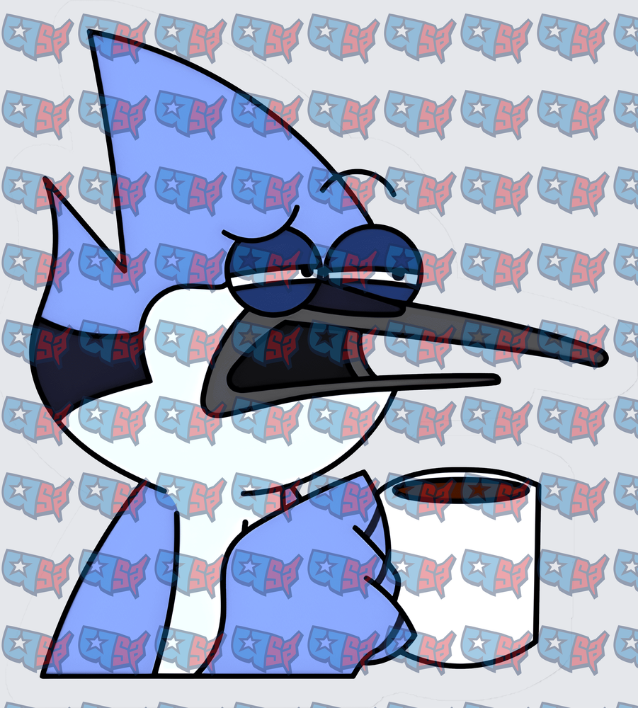 Blue Jay Holding Coffee Cup Bored Expression (DTF)