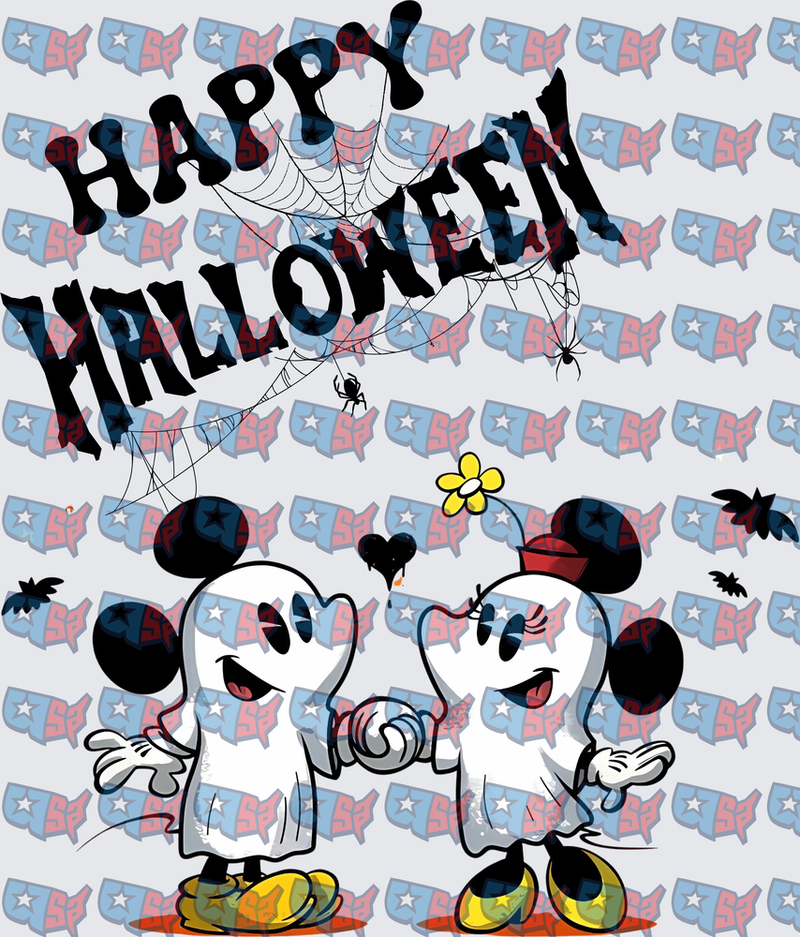 Happy Halloween Ghost Mouse Couple Spiderwebs Bats (DTF)