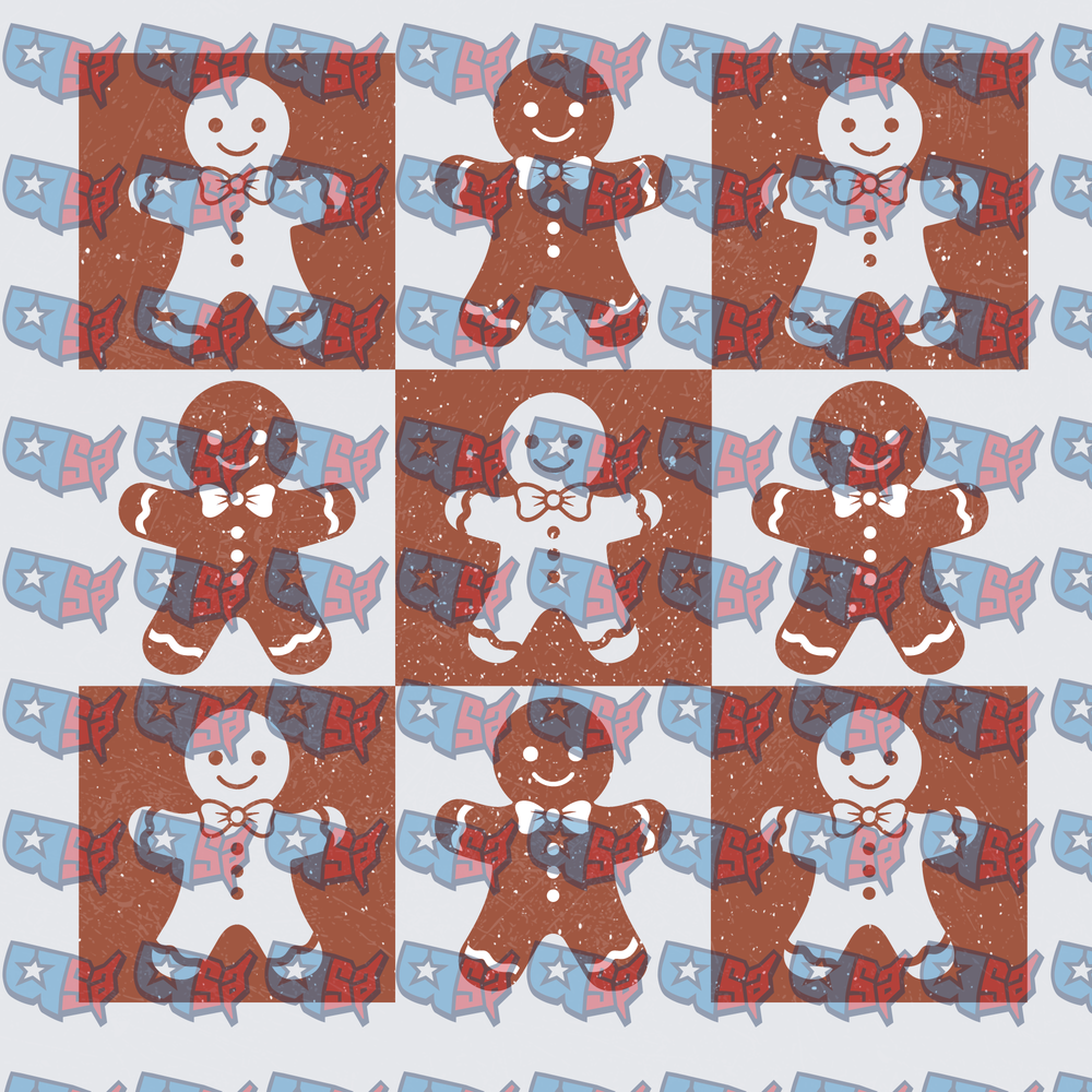 Gingerbread Man Checkered Pattern Bow Tie (DTF)