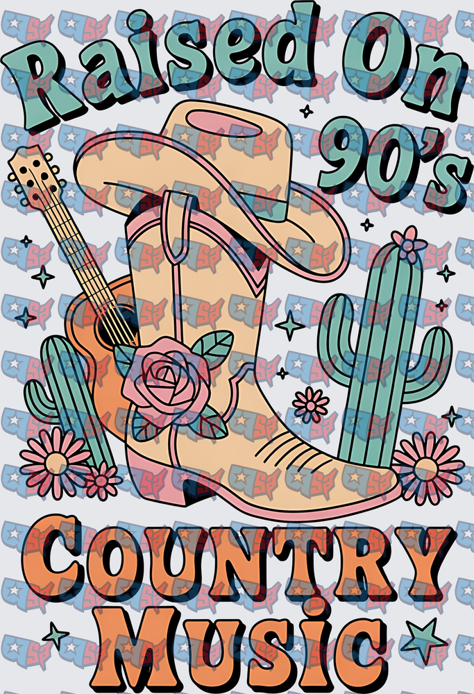 Raised On 90's Country Music Cowboy Boot Guitar (DTF)