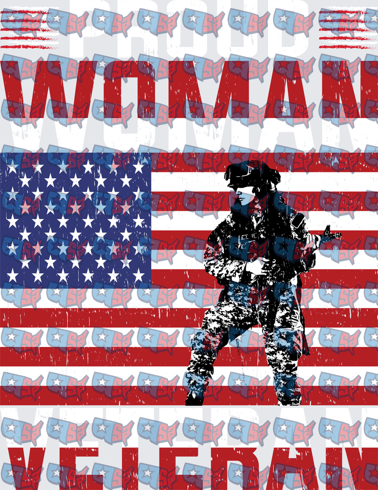 Proud Woman Veteran American Flag Female Soldier (DTF)