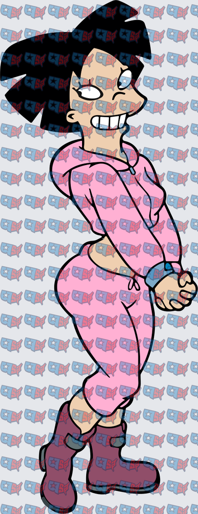 Smirking Cartoon Girl Pink Outfit Dark Hair (DTF)