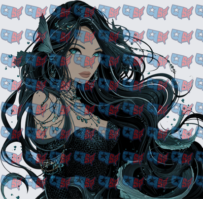 Dark Mermaid With Flowing Black Hair And Teal Eyes (DTF)