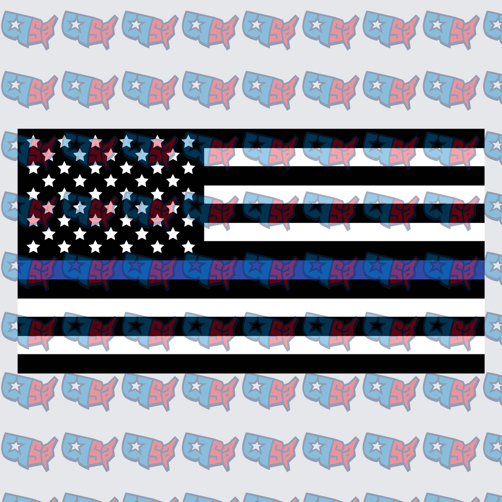Thin Blue Line American Flag Black White Stars (DTF)