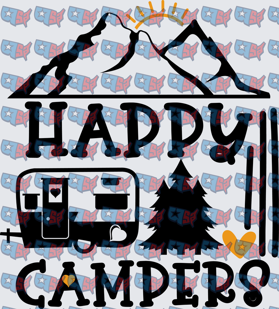 Happy Campers Mountains Trees RV Camping Design (DTF)