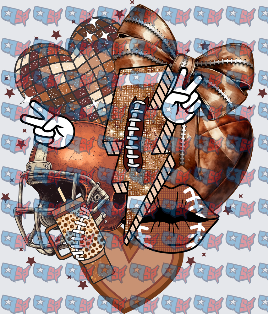 Football Mama Messy Bun Glitter Bolt Collage (DTF)