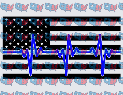 Thin Blue Line Flag Heartbeat Pulse American Flag (DTF)