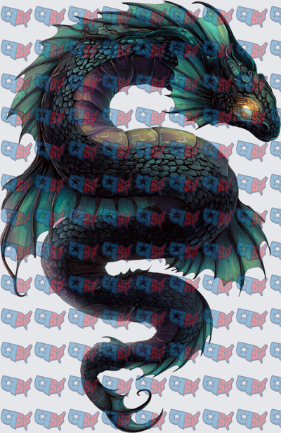 Coiled Teal and Black Serpent Dragon (DTF)