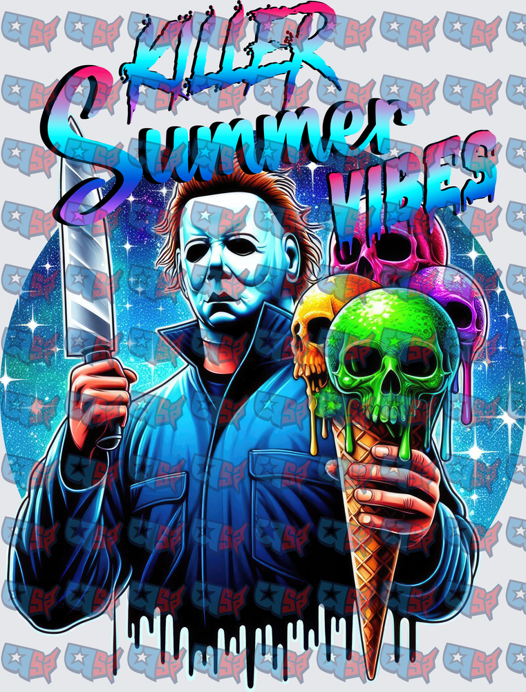 Killer Summer Vibes Horror Masked Killer Skull Ice Cream (DTF)