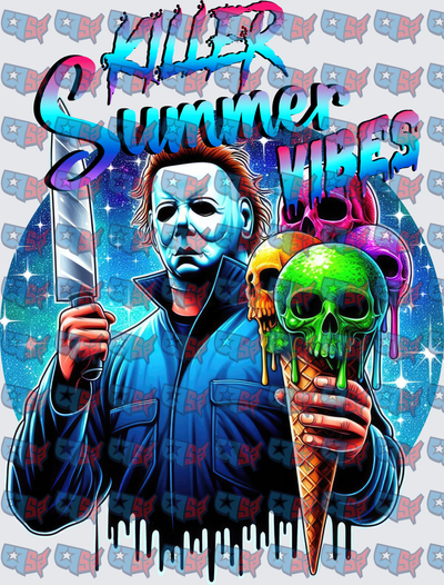 Killer Summer Vibes Horror Masked Killer Skull Ice Cream (DTF)