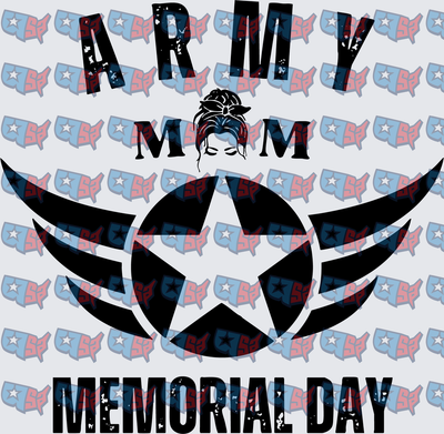 Army Mom Memorial Day Messy Bun Military Star Wings (DTF)
