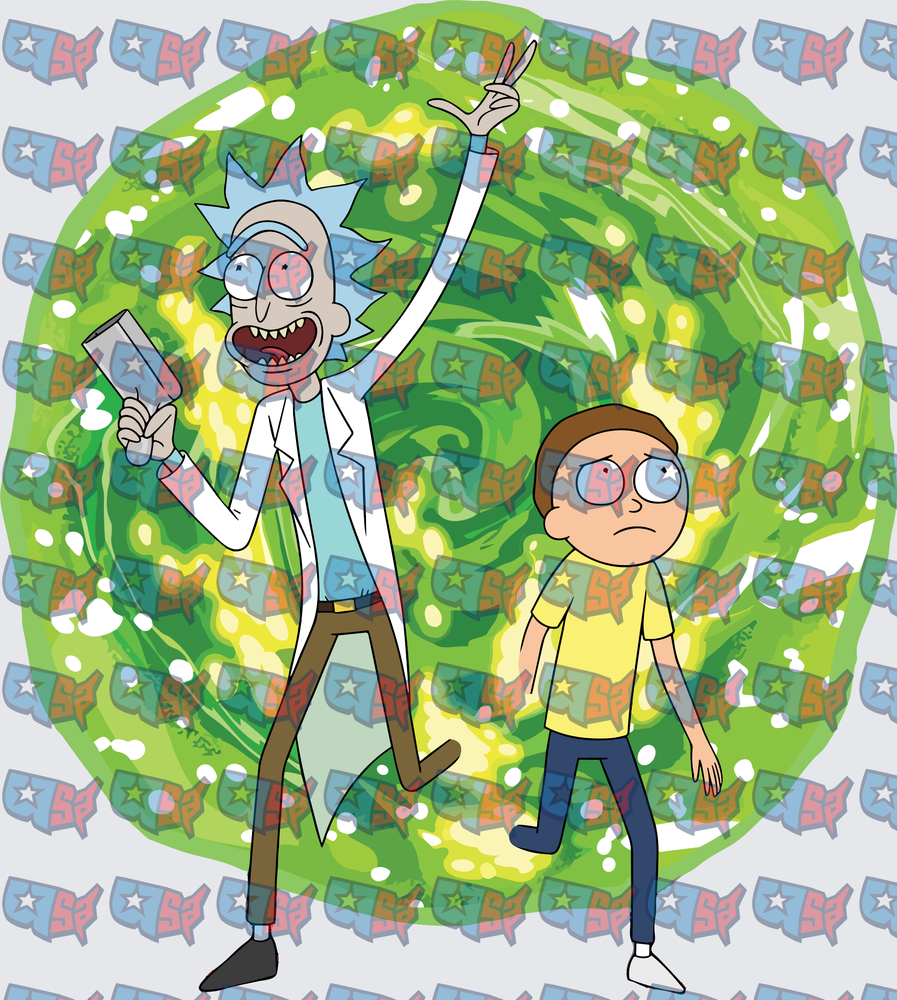 Mad Scientist and Boy Stepping Through Green Portal (DTF)