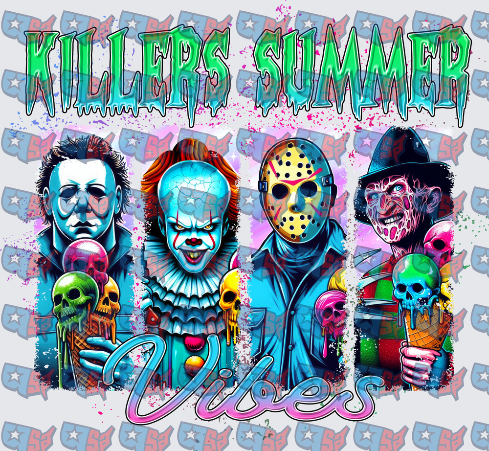 Killers Summer Vibes Horror Icons With Skull Ice Cream (DTF)