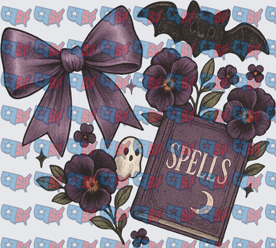Gothic Spells Book Bow Bat Dark Floral (DTF)