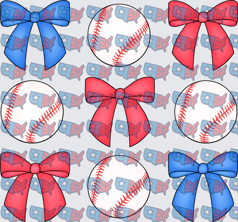 Red Blue Bows And Baseballs Pattern (DTF)