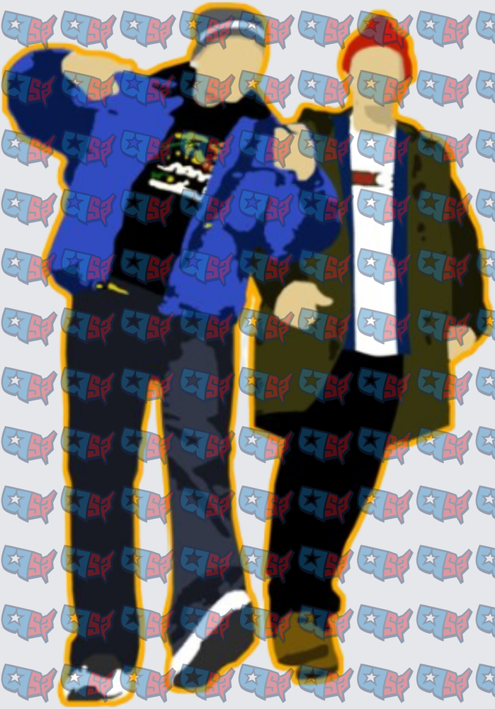 Two Guys Posing Blue Jacket Red Hair Pop Art (DTF)