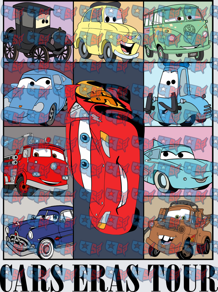 Cars Eras Tour Character Collage Panel Grid (DTF)