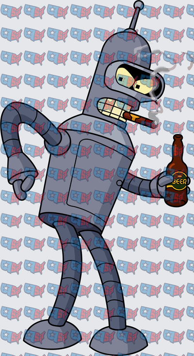 Cocky Robot Smoking Cigar Holding Beer Bottle (DTF)